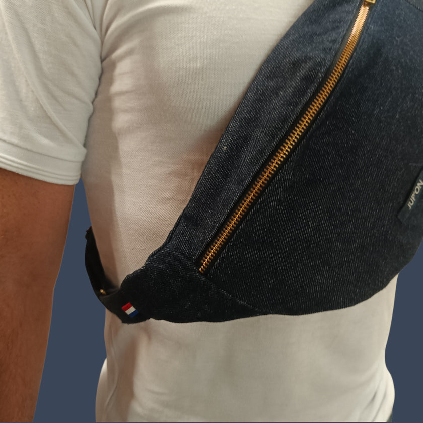Recycled Denim Sling Bag On The Road Raw Black