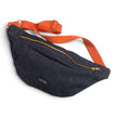 Sac banane JUP-ON gris imperméable jeans brut avec sangle orange brique et petit drapeau tricolore Made in France